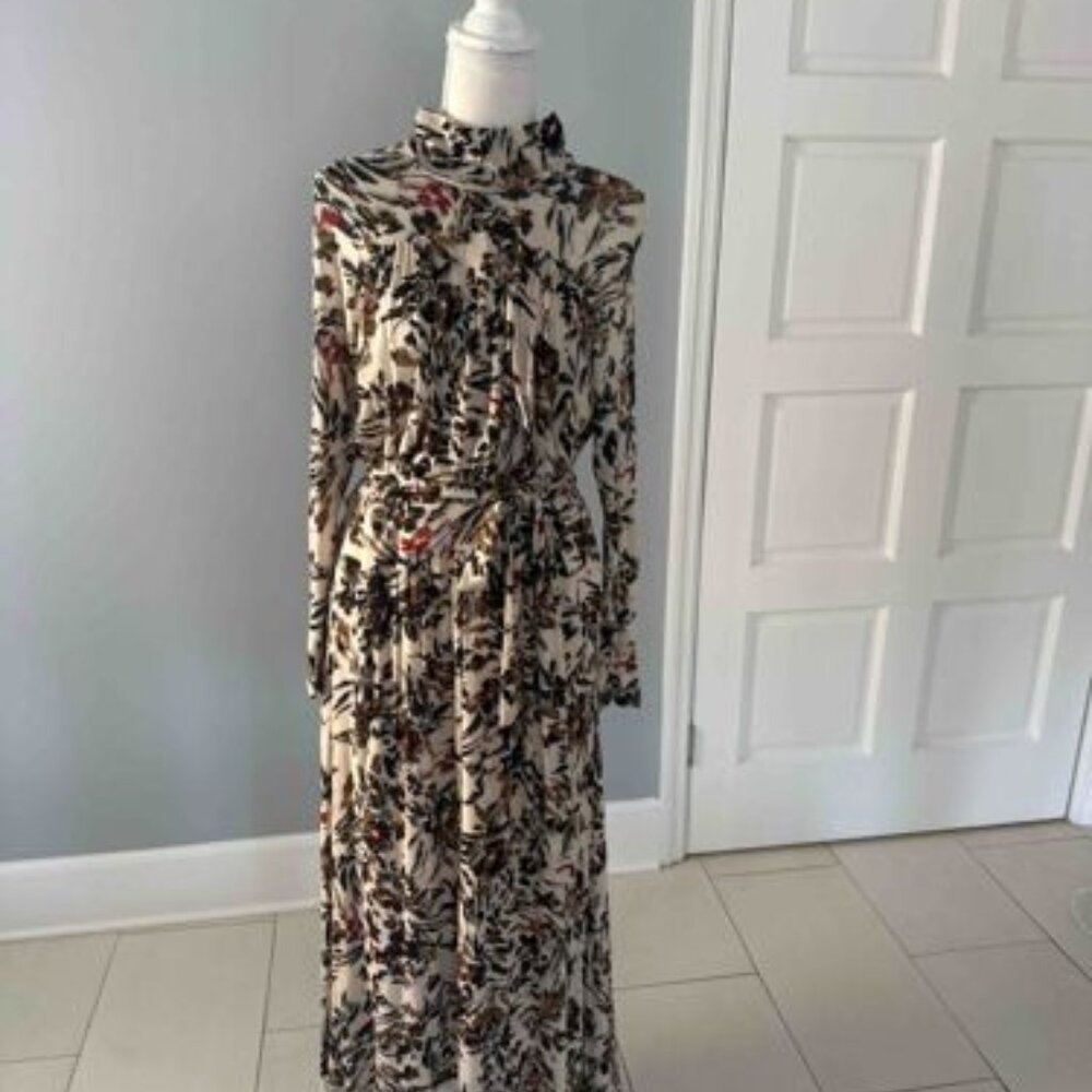 Reiss Animal Print Mock Neck Long Sleeve  Midi Dress